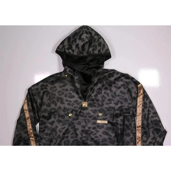 Astrid Andersen Green Leopard Print Hooded Pullover Rain Jacket Unisex Small - Picture 3 of 10
